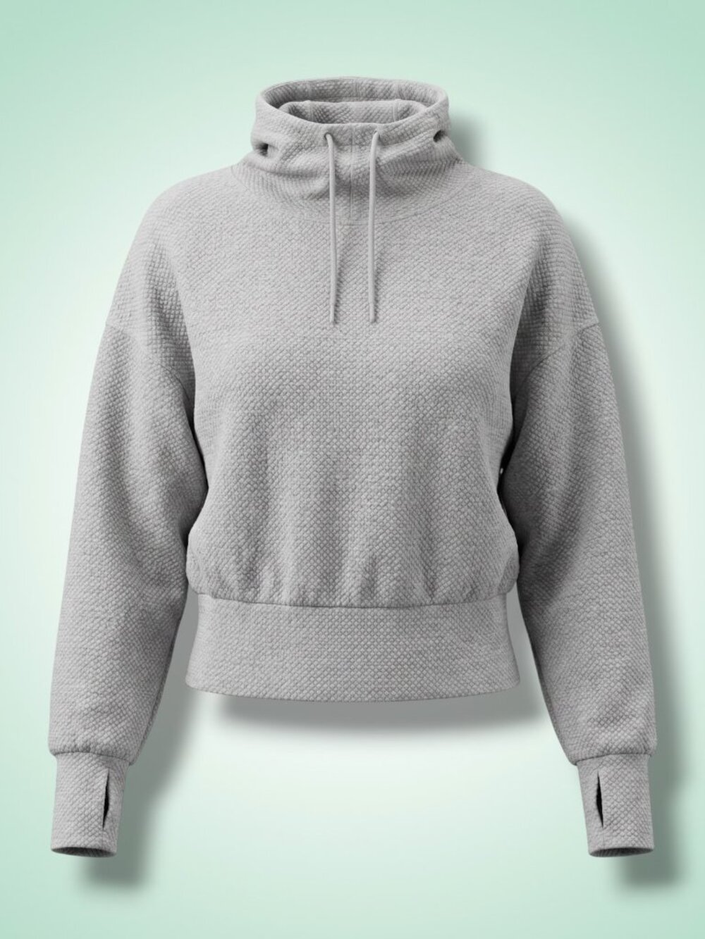 Old Navy Light Grey Waffle Knit Cropped Thumbhole Hoodie L